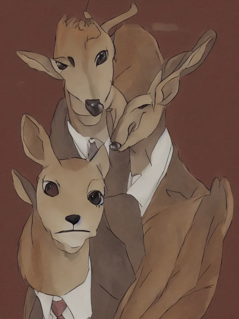 Image similar to a portrait of a male deer in suit, IN THE STYLE OF ANIME