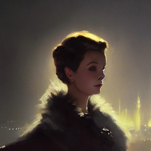 Image similar to portrait of a young vivian leigh, dramatic lighting, city background, night, moon, chiaroscuro, high detail, sharp, painted by greg rutkowski, painted by igor kieryluk, painted by bobby chiu, trending on artstation