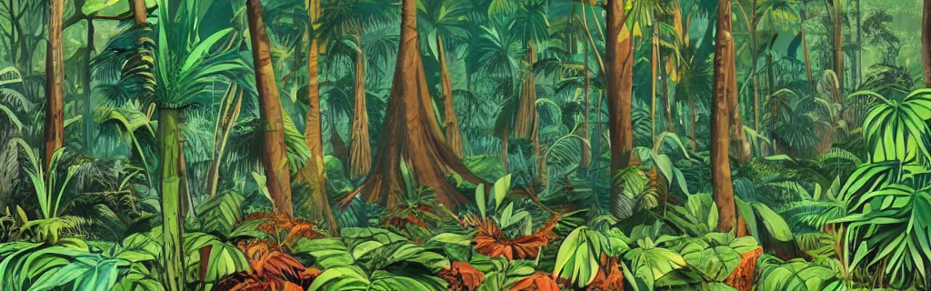 Image similar to jungle ruins rainforest, gouache, animated film, stylised, illustration, by paul felix, alex nino