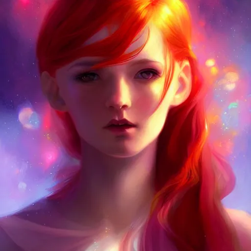 Image similar to colorful and Festive Captivating Fairy teenager with red hair, atmospheric lighting, painted, intricate, highly detailed by Charlie Bowater