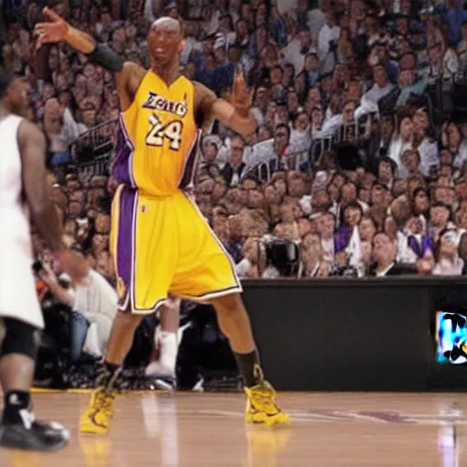 Prompt: a realism of Kobe Bryant shooting on the basketball court in the 2010 Finals