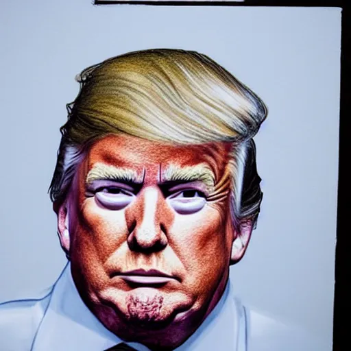 Image similar to a portrait of donald trump in a prison uniform