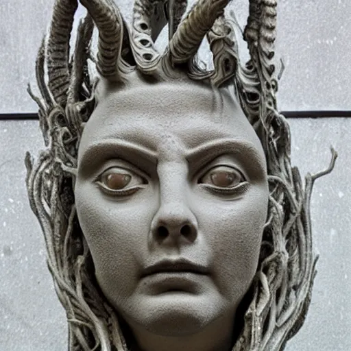 Prompt: medusa statue made by hr giger