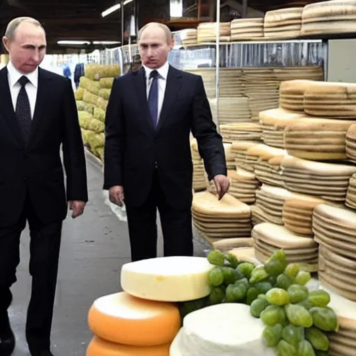 Image similar to vladimir putin visiting a cheese market