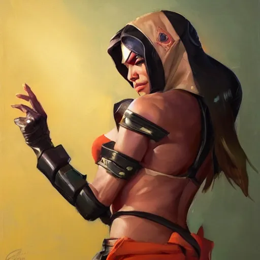 Image similar to greg manchess portrait painting of jade from mortal kombat as overwatch character, medium shot, asymmetrical, profile picture, organic painting, sunny day, matte painting, bold shapes, hard edges, street art, trending on artstation, by huang guangjian and gil elvgren and sachin teng