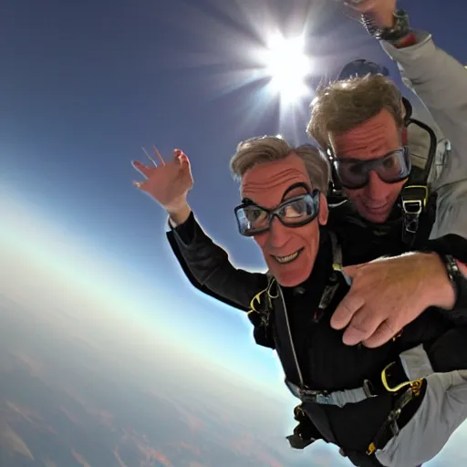 Image similar to bill nye the science guy skydiving, photorealistic