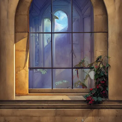 Image similar to digital illustration of a beautiful window open front view, complete window!, realistic aesthetic, a watercolor and matte painting by mark keathley and mandy jurgens and charlie bowater, cgsociety, artdeco, utopia art, bold colors, sci - fi, artstation hq