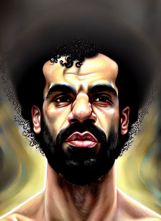 Prompt: Mo Salah, very detailed face, studio lighting, portrait by Magali Villeneuve and Steve Argyle, Livia Prima, Mucha, fantasy art, realistic, artstation, trending on artstation, alluring, masterpiece