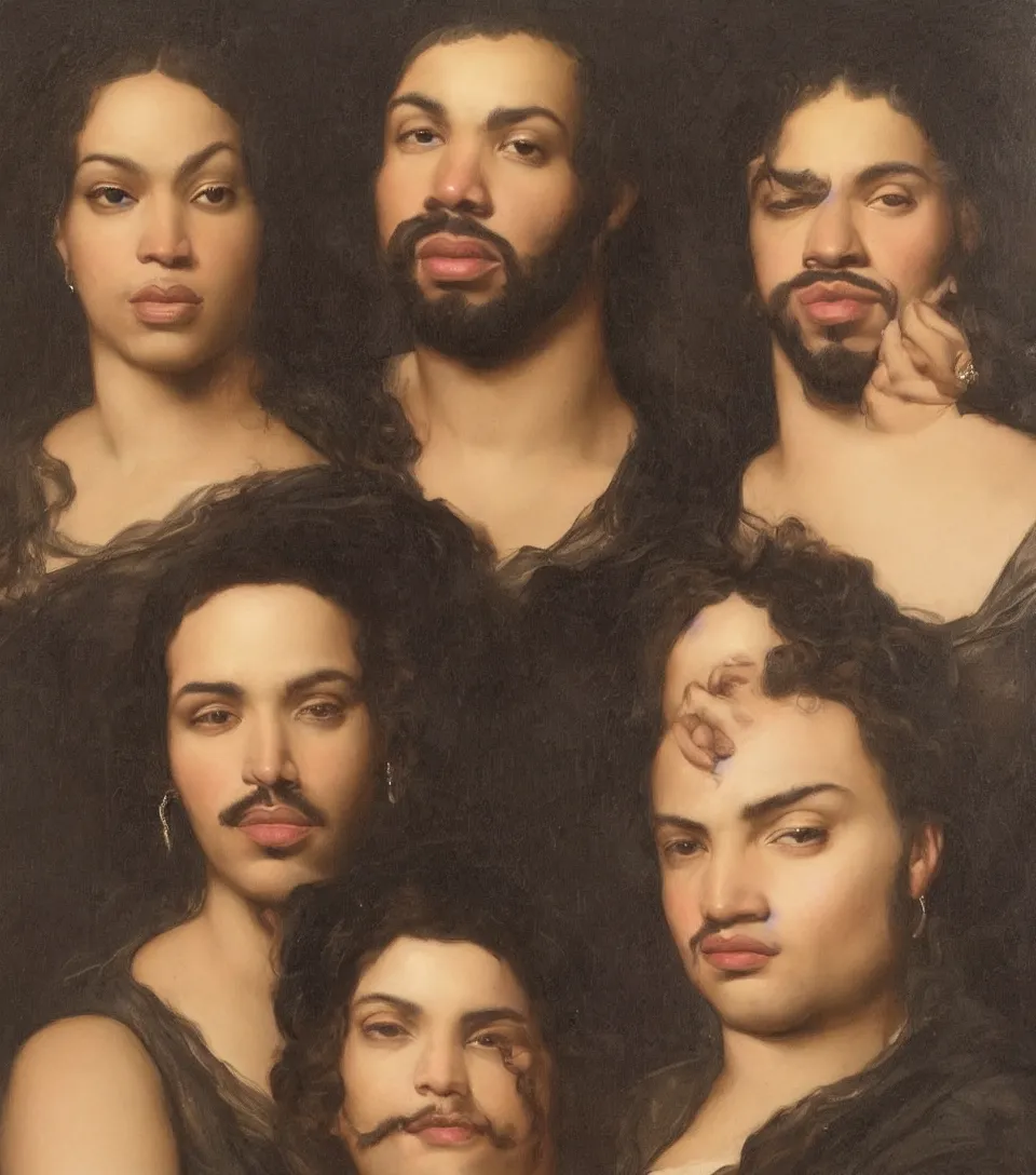 Prompt: portrait of drake and beyonce in the style of roberto ferri