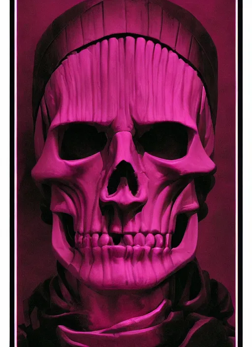 Image similar to elegant dark design poster showing a statue of julius caesar with a skull, black background with very subtle red and purple design elements, bold, powerful, nekro, vito acconci, thin straight purple lines, dark, glitch art, neo vaporwave, gritty, layout frame, square, trending on artstation