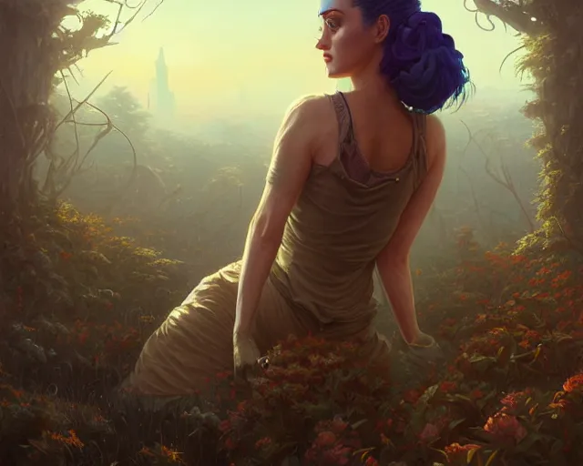 Image similar to highly detailed portrait of katy perry, in the walking dead, stephen bliss, unreal engine, fantasy art by greg rutkowski, loish, rhads, ferdinand knab, makoto shinkai and lois van baarle, ilya kuvshinov, rossdraws, tom bagshaw, global illumination, radiant light, detailed and intricate environment