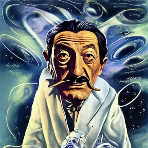 Image similar to salvador dali as a space wizard in the style of salvador dali