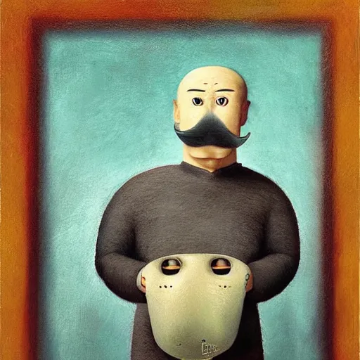 Prompt: a portrait of a character with a moustache by Shaun Tan