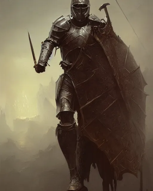 Prompt: Hyper realistic painting of a knight, helmet from dath wader, dark fantasy, fantasy armor, hyper detailed, by greg rutkowski, surrounded by dark fog, trending on artstation