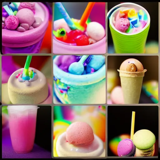 Image similar to mini unicorn, bubble tea, macaron, ice cream, fruits, panda, colorfull, 4k, hyperrealistic, focused, extreme details