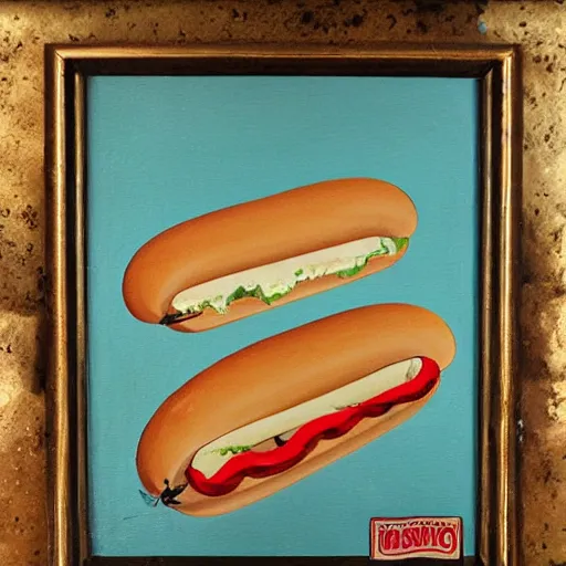 Image similar to beautiful vintage hot dog painting by isami kondo