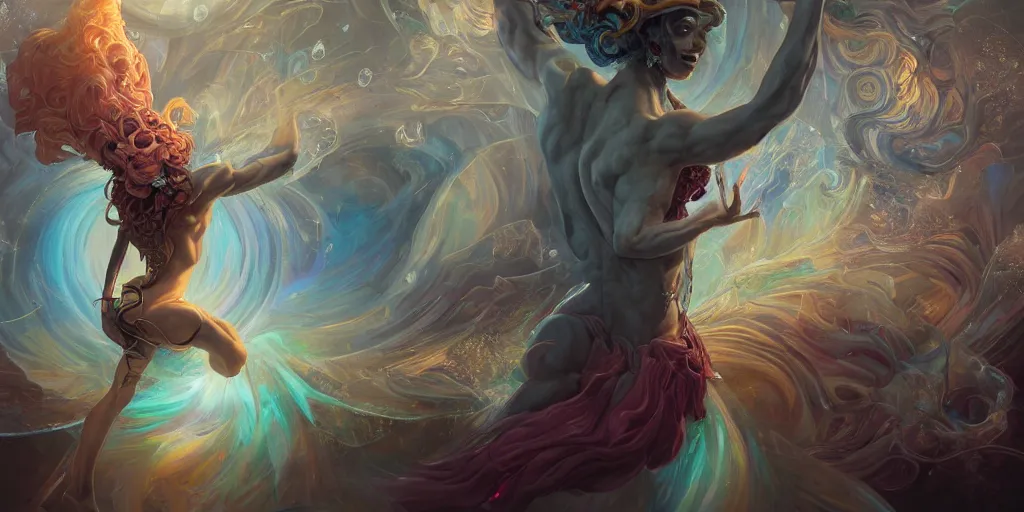 Image similar to beautiful model god of psychedelics dancing in a vortex, diamonds, angel, fantasy, dramatic lighting, highly detailed, digital painting, holding electricity, magic the gathering, hyper detailed, 3 d render, hyper realistic detailed portrait, peter mohrbacher, wlop, ruan jia