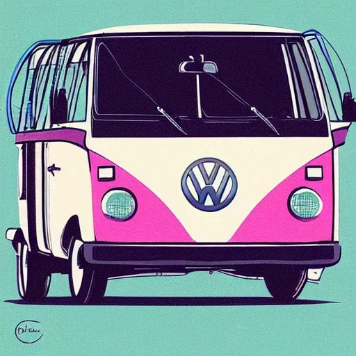 Image similar to illustration of an old van volkswagen, may 6 8, pastel colors, cool, hippie by malika favre