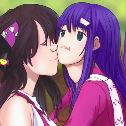 Prompt: athena asamiya and saori kido kissing, date, lesbian, trending on pixiv