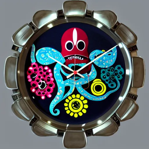 Image similar to futurism octopus clock