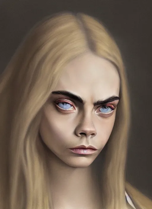 Image similar to cara delevingne painted by hieronymus bosch, detailed digital art, trending on Artstation