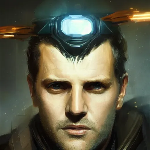 Prompt: portrait of a man by greg rutkowski, he looks like gabriel macht with cybernetic eyes, wearing a futuristic flying jacket, highly detailed portrait, scifi, digital painting, artstation, concept art, smooth, sharp foccus ilustration, artstation hq