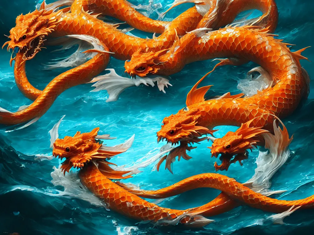 Image similar to intertwined koi dragon fish, water torrent background, jesper ejsing, james jean, justin gerard, tomasz alen kopera, cgsociety, fenghua zhong, makoto shinkai, octane render, highly detailed, rim light, cinematic lighting, hyper realism, high detail, intricate, 4 k, masterpiece