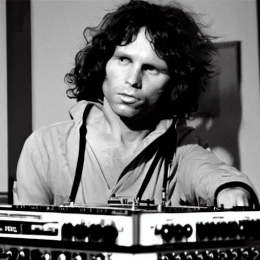 Image similar to jim morrison on the dj decks