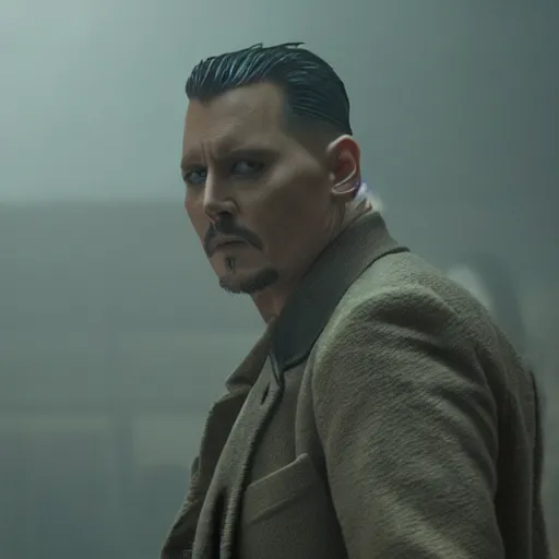 Image similar to cinematic film still of Johnny Depp in Blade Runner 2049