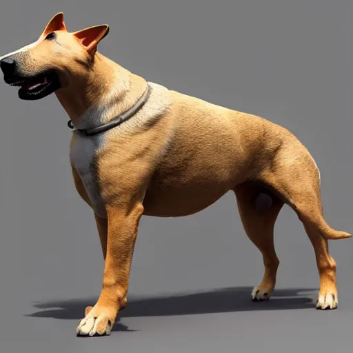 Image similar to 3 d model of a bullterrier and german shepherd mixed breed dog, octane render, raytraced