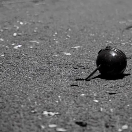 Image similar to hand grenade on the floor, black and white