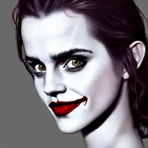 Image similar to emma watson as the joker, realistic, intricate, elegant, art by artgerm and wlop