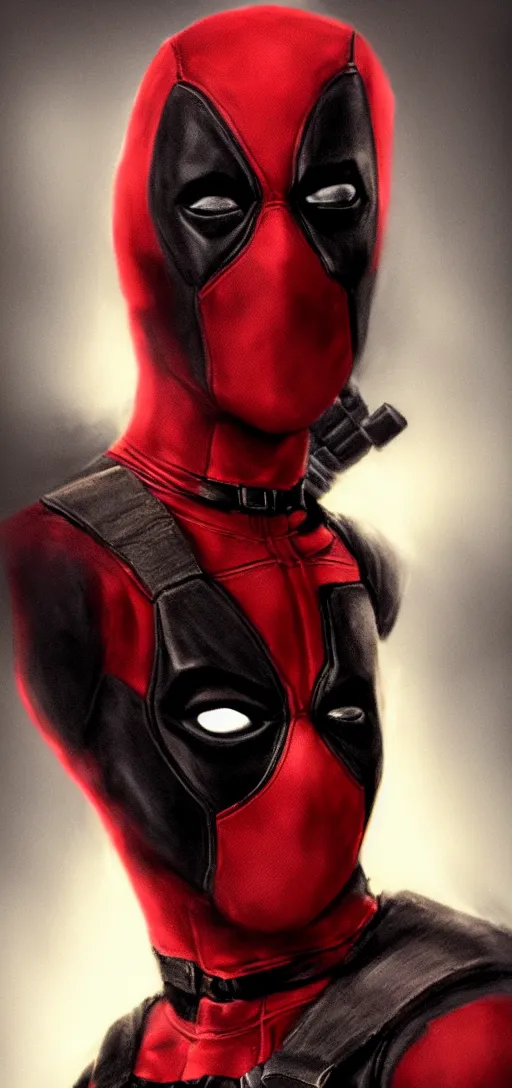 Prompt: portrait of baby deadpool, elegant, glowing lights, highly detailed, hdr, artstation, concept art