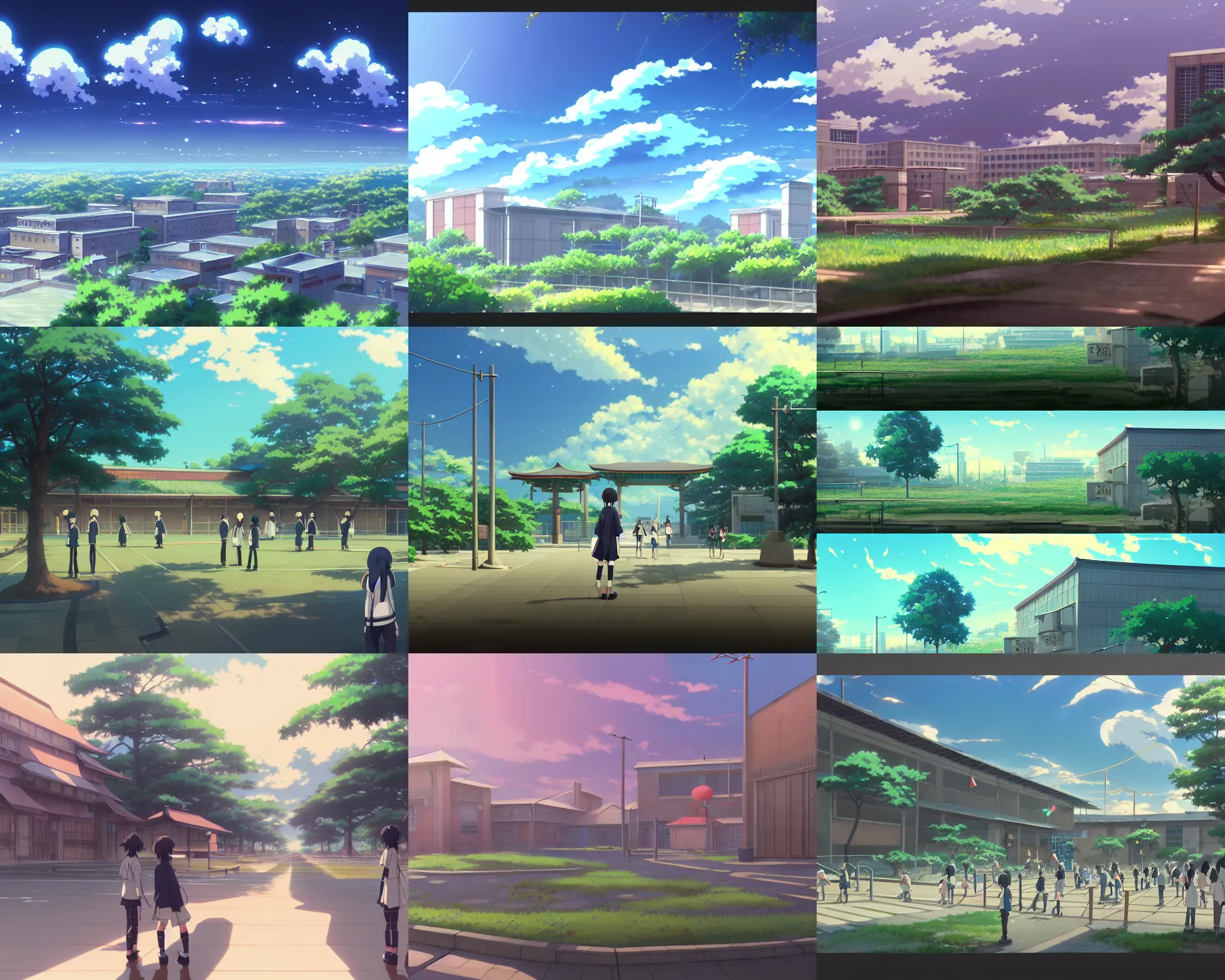 Prompt: an anime movie background matte painting of a Japanese high school, by Makoto Shinkai, trending on Artstation, highly detailed