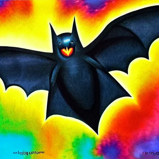 Prompt: a lonely bat, psychedelic, vibrant colors, masterpiece