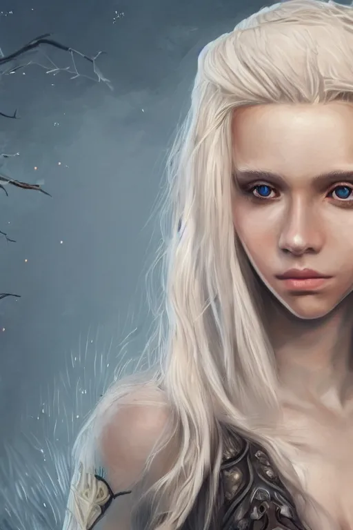 Image similar to full body portrait of a beautiful russian teenager druid with short platinum blonde hair, illustration, trending on artstation, HD, D&D, 4k, 8k, intricate detail, character design