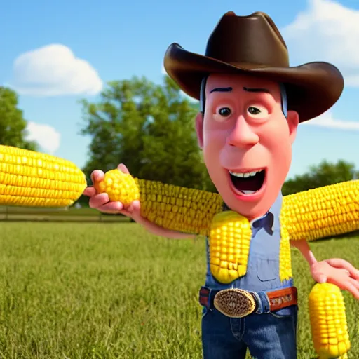 Prompt: john cornyn as a pixar character with a corn on the cob body and cowboy hat, 3 d, octane render, n 6