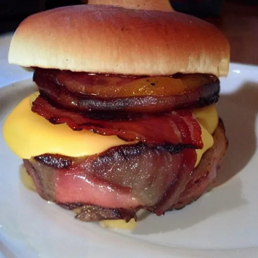 Image similar to bacon wrapped bacon cheeseburger with kevin bacon inside