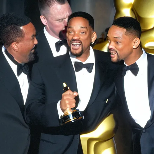 Image similar to Will Smith slapping The Terminator at the Oscars, photo