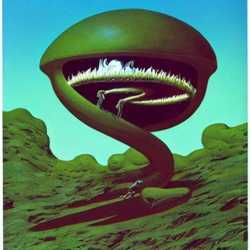 Image similar to roger dean art of a retro alien