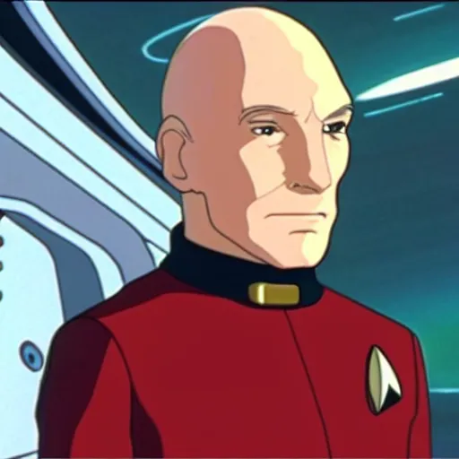 Prompt: captain picard in star trek : the next generation, studio ghibli