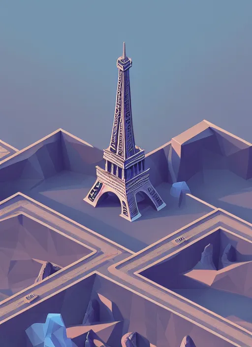 Image similar to a low poly isometric render of eiffel tower in the style of monument valley, intricate, elegant, smooth shading, soft lighting, illustration, simple, solid shapes, by magali villeneuve, jeremy lipkin and michael garmash, rob rey and kentaro miura style, octane render