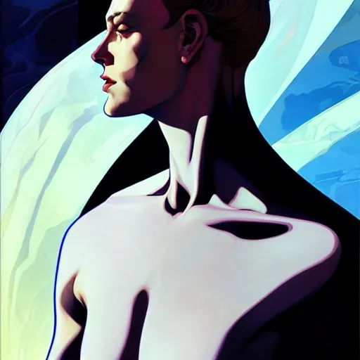 Prompt: art by joshua middleton, a tall chrome - skinned god walks the earth, reflective skin, chrome, skin with a mirrror like finish