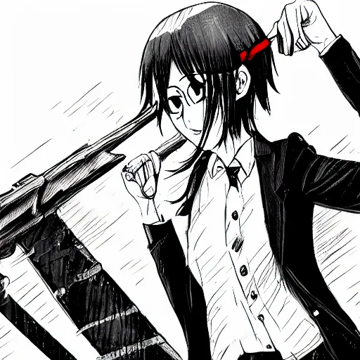 Image similar to a girl wearing a business and a red necktie, in the style of chainsaw man, black and white, anime art, hd