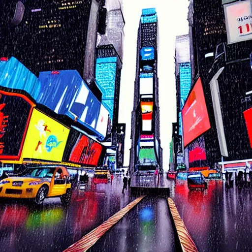 Prompt: Rain on Times Square in Anime style