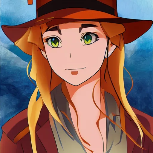 Image similar to indiana jones anime girl portrait, full body