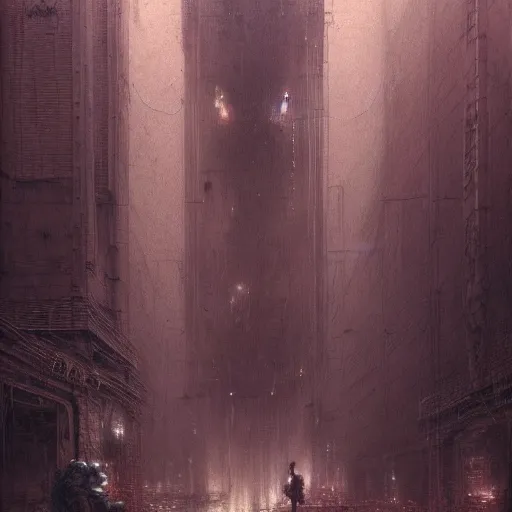 Prompt: lost and alone in a cyberpunk noir city by gustave dore and gustave moreau and beksinski and giger and craig mullins and jeremy mann