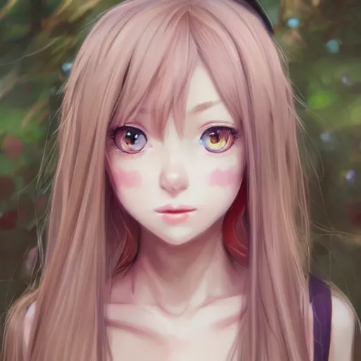 Prompt: beautiful portrait painting of an anime girl, cute, pink hair, symmetrical face, symmetrical eyes, two identical symmetrical eyes, portrait, beautiful girl, artstation, trending on artstation, gorgeous, smooth skin, cutie, long hair, fantasy style, pastel colors , forest background, FHD