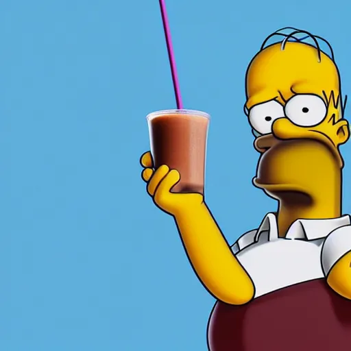 Image similar to Homer Simpson drinking a chocolate milkshake, hyperdetailed, artstation, cgsociety, 8k