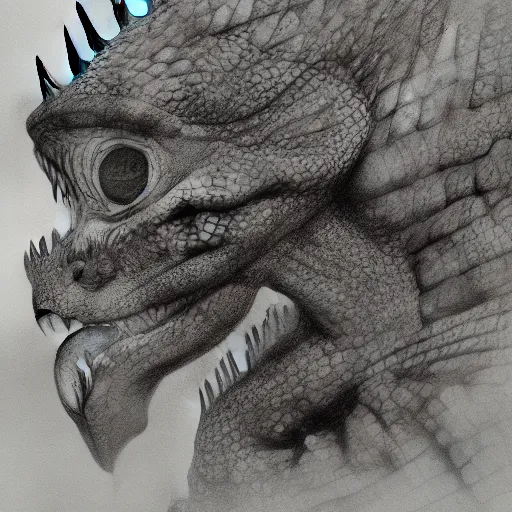 Image similar to the head of Godzilla, kaiju, sea creature, crocodile, iguana by carlos huante